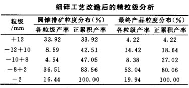 細(xì)碎工藝改造后的精粒分析