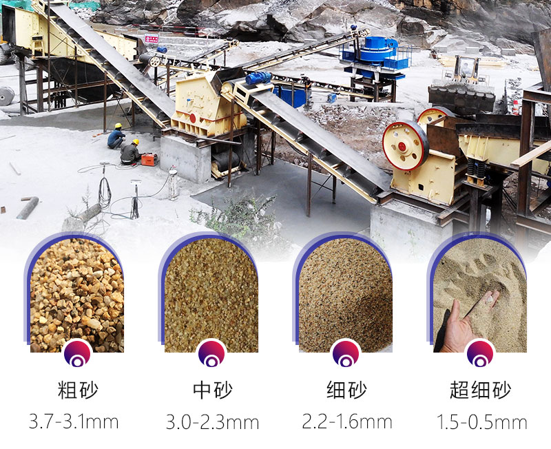 機(jī)制砂生產(chǎn)現(xiàn)場(chǎng)及各種規(guī)格的砂子